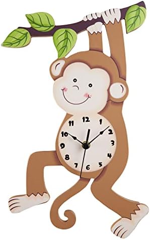 Fantasy Fields Kids Sunny Safari Nursery Clock, Decorative Silent Non-Ticking Kids Wall Clock for Classrooms, Kids Bedrooms, & Playrooms, Monkey Wall Decor, Brown