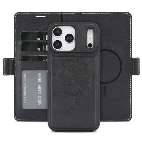 ���̓}�O�l�b�g 2in1 �蒠�^ iPhone 17 Pro Max �p �P�[�X Magsafe�Ή� �J�[�h���[ 3�� �ϏՌ� ���^ �y�� TPU �A�C�t�H��17�v���}�b�N�X �J�o�[ (�u���b�N, iPhone 17 Pro Max)
