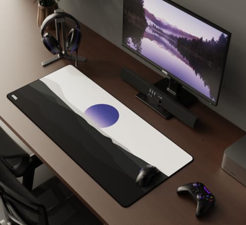 Image of Kreo Terra XXL Deskmat Premium Glass - Smooth Surface, 4mm Cushioned Base, Anti-Fray Stitched Edges - 900x400mm Large Desk Pad for Gaming & Work (Rising Sun)
