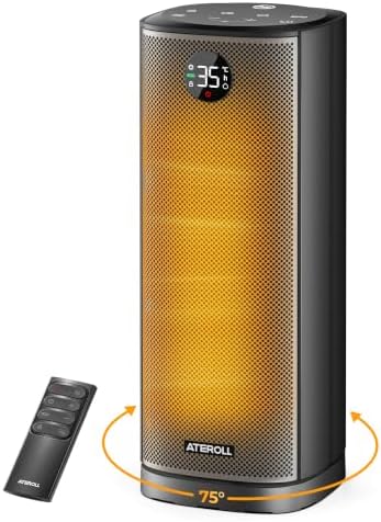 Ateroll Heizlüfter Energiesparend Klein 2000W, 3 Modi Tragbare Heizstrahler | ECO Energiesparender Heizlüfter Leise,Thermostat,75° Oszillation,12H Timer,Kindersicherung,Kipp- und Ü