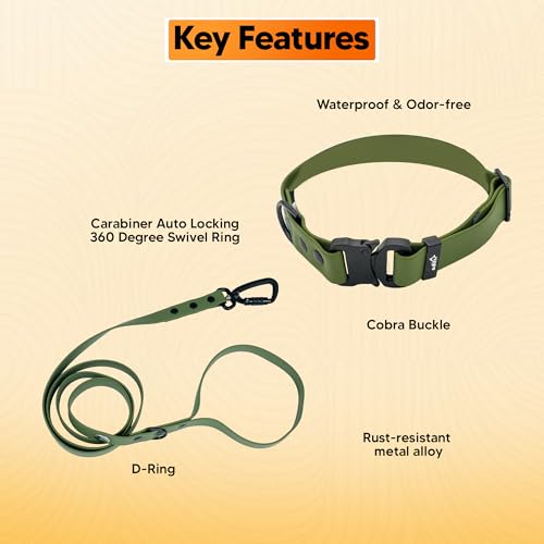 Image of Adil'S Waterproof Leash and Collar Combo Set - Adjustable & Breathable Biothane Collar with Leash Suitable for Medium & Large Size Dogs (Lease 5Ft),Army Green, M