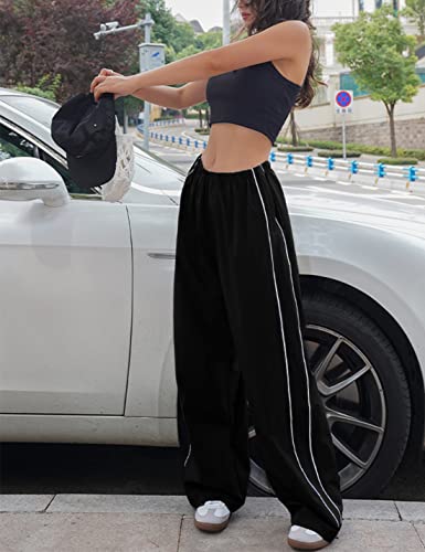 Himosyber Women's Parachute Pants Baggy Elasitc Waist Relaxed Y2K Track Pant Trousers (Black-Xs) #TOP4