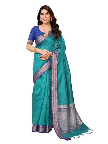 Image of Sidhidata Women's Cotton Silk Jacquard Boardered Saree With Unstitched Blouse Piece (Kalyani)