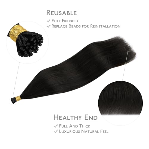 Image of WENNALIFE I Tip Hair Extensions Human Hair, 50g 50s 18 Inch Natural Black Remy Itip Human Hair Extensions Invisible Itips Straight I Tips Fusion Extensions Real Human Hair