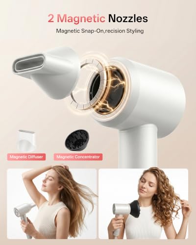 2-in-1 Hair Dryer & Hand Dryer,160000 RPM High-Speed Ionic Blow Dryer with Magnetic Diffuser,Fast-Drying Hair Dryer for Women,500M Negative Ions Frizz Control,Hairdryer for Home & Salon (White) — view 6