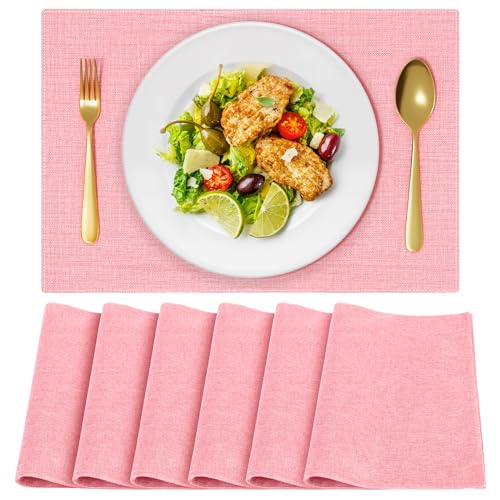 OSUASN Cloth Placemats, Set of 6 Heat-Resistant Cotton Linen Blend Double Layered Machine Washable Place Mats, Wrinkle Free Thick Fabric Dining Table...