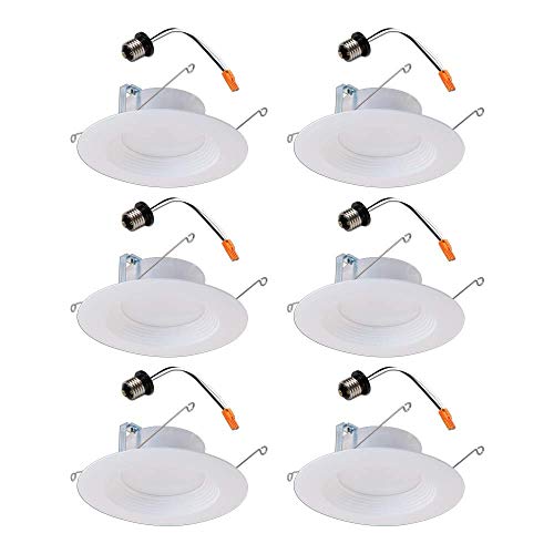 Image of Halo LT 5 in / 6 in White Integrated LED Recessed Ceiling Light Retrofit Trim 6-Pack 3000K Soft White 600 Lumens Wet Location Listed Energy Star Certified Air-Tite