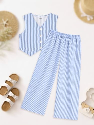 Image of Kidbea Girls 2-Piece Clothing Set, Cotton Sleeveless Vest Top & Leg Pant