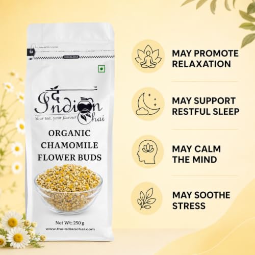 Image of The Indian Chai - Organic Chamomile Tea 250g | Bulk Pack | Promotes Relaxation & Supports Rest | Soothes Mind & Calming | Caffeine-Free, Whole Flower Buds | Herbal Infusion