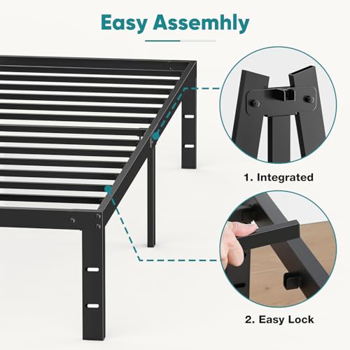 Image of OLIXIS Twin Metal Platform Bed Frame - 14in High Heavy Duty Mattress Foundation with Storage Space, No Box Spring Needed, Sturdy Steel Slat Support, Easy Assembly, Black
