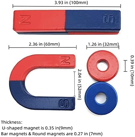 Physics Science Magnets Kit for Education Science Experiment Tools Icluding Bar/Ring/Horseshoe/Compass Magnets