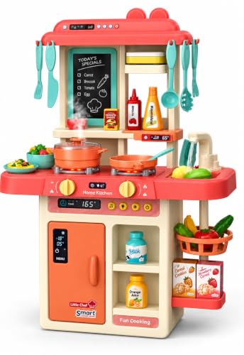 Image of Kids Kitchen Playset with Steam & Running Water, 42 Pcs (Pink)