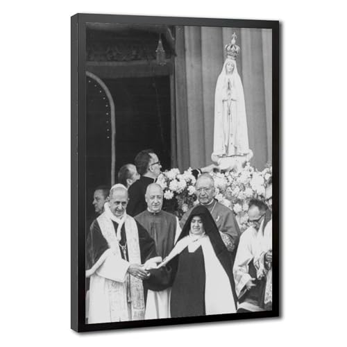 Cadeau religieux : toile Pape Paul VI et sœur Lucia Fatima avec cadre suspendu pour bureau