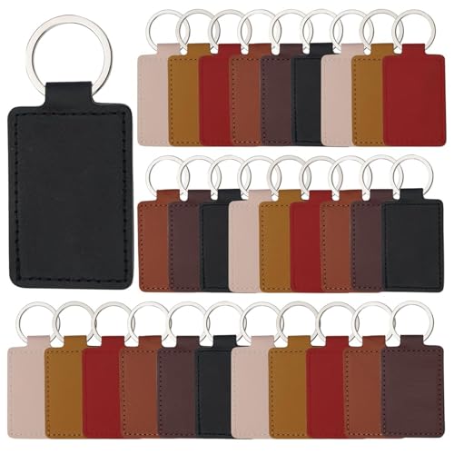 Llaveros de PU rectangulares para grabado permanente con kit de 90 anillas de bricolaje 4