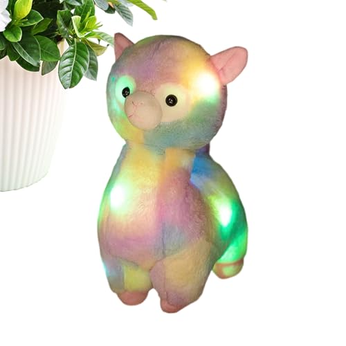 Muñeco suave de camélido iluminado: compañero para dormir durante la noche, compañer que funciona con pilas, compañero que cambia de color, almohada sensorial brillante | Regalo de cumpleaños tierno