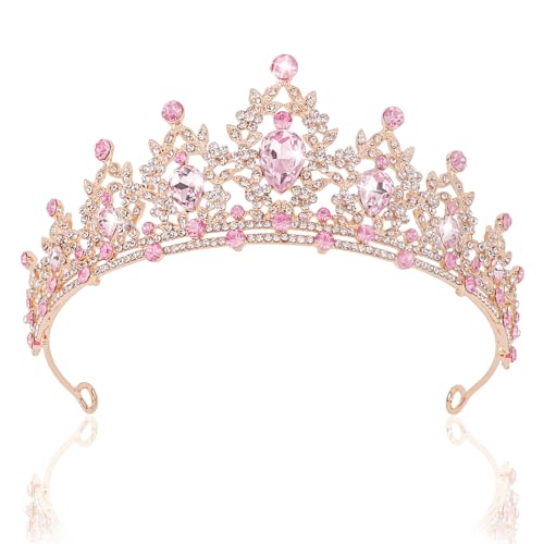 CAVETEE Crown for Women Tiaras for Women Pink Princess and Queen Crown Crystal Headbands Hair Accessories for Bridal Birthday Prom Party