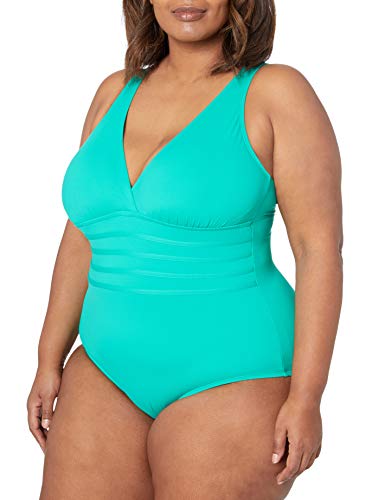 Image of La Blanca Women's Island Goddess Deep-V Strappy Back Mio One Piece Swimsuit with Tummy Toner