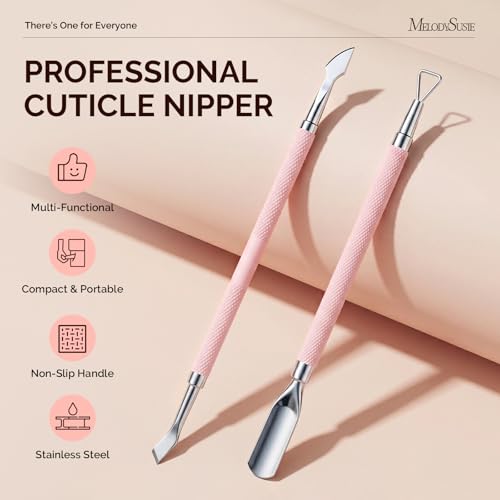 Image of Melodysusie 2Pcs Cuticle Pusher Set, with Dual-Ended Cuticle Pusher and Nail Polish Scraper, Stainless Steel Cuticle Remover Set, Pedicure Manicure Tools for Home Salon