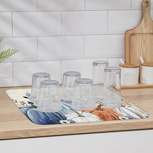 Loopop LPP-240701-SLXM12654ZDBBLOP Fall Dish Drying Mat For Kitchen Counter Blue Pumpkin Drying Pad Absorbent Drying Mats thumb #5