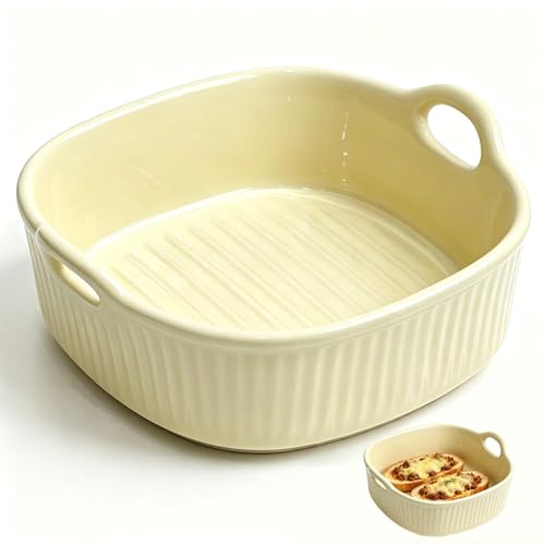 Rund Auflaufform Keramik für Heißluftfritteuse 18.5 x 17 x 6 cm Bunt Glasierte Auflauf- & Lasagneform mit Griffen 650ML Lasagneform Rund Backform Keramik für Lasagne Pommes Frites Suppe