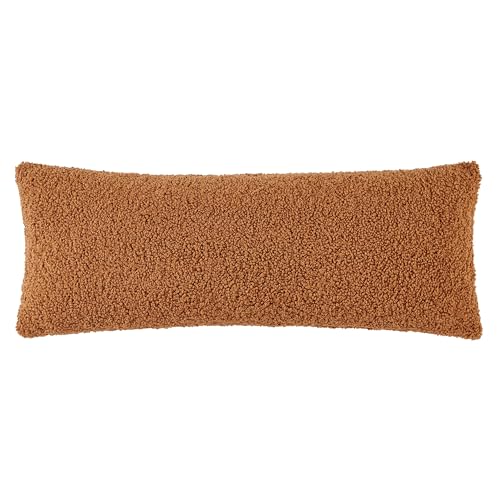 HiEnd Accents Teddy Lumbar Pillow, 14x36 inch, Caramel, Soft Plush Textured Boucle Accent Pillow, Cozy Fluffy Classic Chic Casual Modern Rustic Decorative Pillow for Bed, Couch, Sofa