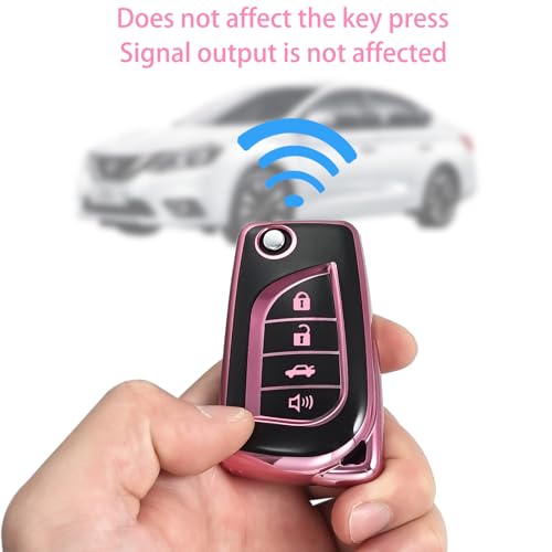 Kirsnda for Toyota Key fob Cover,case with Keychain,Soft TPU Protection Key Shell/Skin,4 Buttons Compatible with Camry Corolla for RAV4 for C-HR Yaris Fortuner Flip Remote Key(Pink) by Kirsnda - Used condition - Image 6