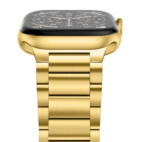 Image of Anlinser Metal Bands Compatible with Apple Watch Band 42mm 41mm 40mm 38mm for Women Men, Stainless Steel Business Strap for iWatch SE Series 11 10 9 8 7 6-1 (Gold)