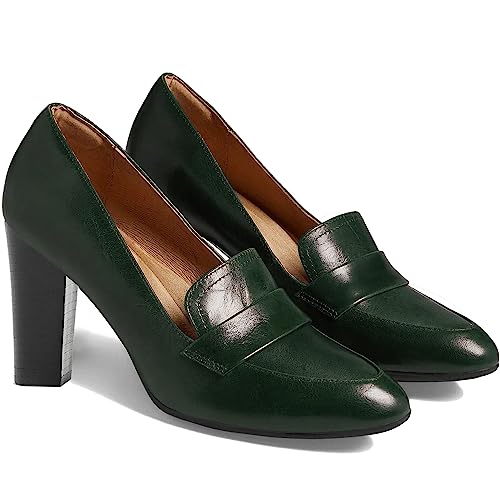 Image of MOOMMO Women Chunky Block Heel Pumps Round Closed Toe Slip On Oxford Loafers Shoes High Heels Snakeskin Work Pump Suede Loafer for Office Ladies Classic Formal Business Professional 4-13 M US
