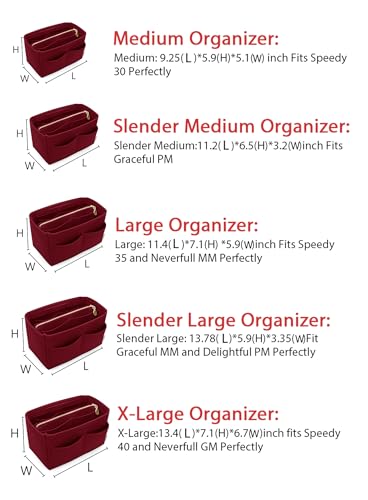 Image of Felt Purse Insert Handbag Organizer Bag in Bag Organizer with zipper Bag Tote Shaper for Speedy Neverfull 8021 Vine Red L2