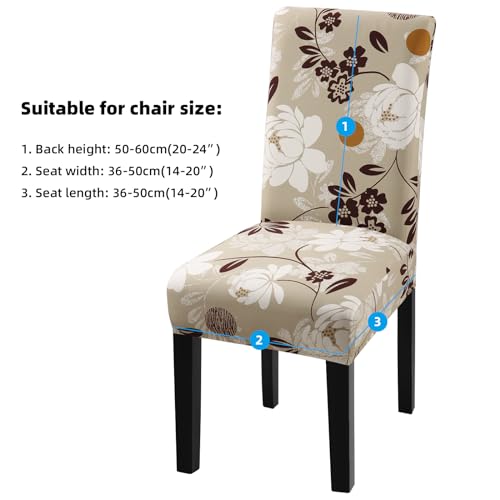 Fuloon Chair Covers for Dining Room 6 Pack, Solid Stretch Dining Chair Covers, Washable Kitchen Slip Covers, Parson Chair Covers Set of 6 (Taupe Floral, 6 Pack) - Thumbnail 2