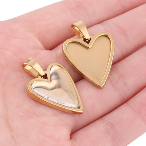 Reidgaller 10pcs Heart Cabochon Bezel Setting 16x17mm Gold Plated Stainless Steel Pendant Tray Blanks with Matching Glass for DIY Necklace Making by Reidgaller - Image 5
