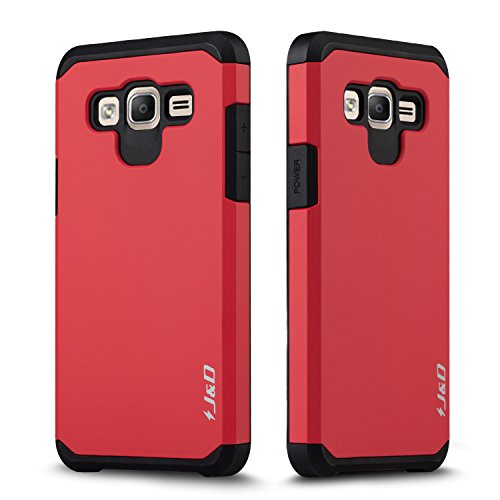 J&D Case Compatible For Galaxy On5 Case, Heavy Duty Dual Layer Hybrid Shock Proof Protective Rugged Bumper Case For Samsung Galaxy On5 Case, Red #TOP5