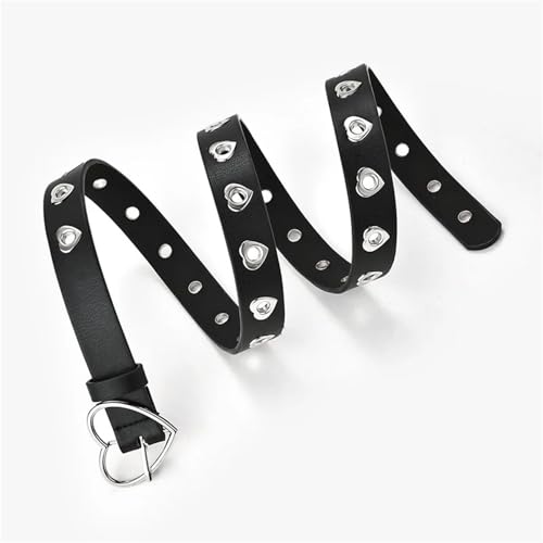 Unisex Black PU Leather Belt With Pin Buckle & Eyelets - Punk Style, For Jeans & Casual Wear3