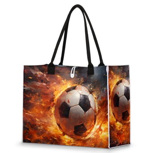 Fire Football Tote Bag for Women Large Beach Bag Reusable Tote Bags for Work Travel Beach Shopping