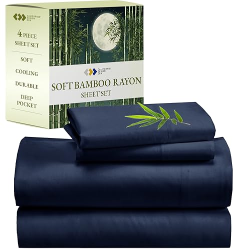 California Design Den Rayon from Bamboo Sheets Set, Cooling Queen Size Bed Luxury Silk Sheets...