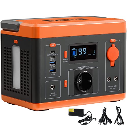 VEVOR Generatore Elettrico Solare Portatile 296 Wh con Batteria Ioni di Litio 2900 mAh 9 Porte di Uscita Potenza Massima 300W