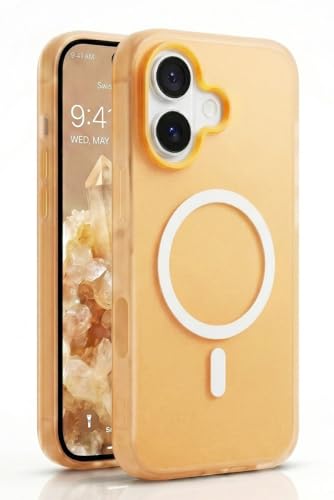 Image of amazon basics Luxury MagSafe Compatible Magnetic Case for iPhone 17 | Soft Touch Matte Pastel Finish | Shockproof Back Cover with Camera Protection (Orange)