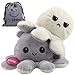KPRICE - Pieuvre Peluche Réversible Humeur 20 Cm - Poulpe Mignonne - Octopus Poulpy Emotion Bi-Color - Poulpi Doudou Animaux Douce - Peluche Bebe - Badge - Sac - poulpie Gris & Blanc