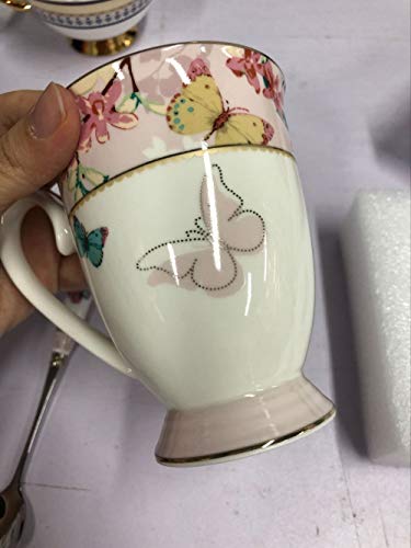 Eplze YBK Tech Euro Style Porcelain Tea Cup Coffee Mug with Lid for Breakfast Home Kitchen ((Butterflies Pattern) (Pink)) - Image 7