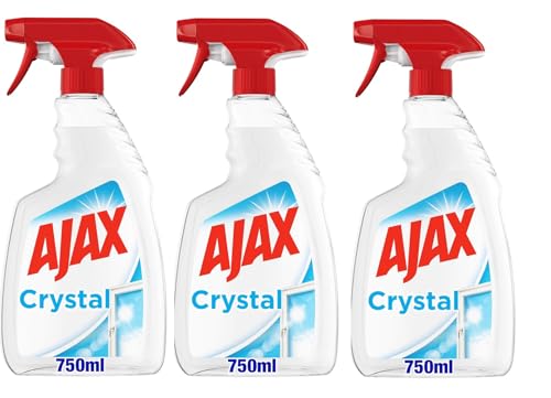 Ajax Crystal Clean - Aerosol limpiador para cristales (750 ml, spray limpiador de cristales con amoniaco, 100% antimanchas, para cristales, espejos y superficies, 400 g)