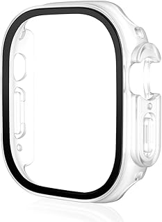 BRART Vidro+Capa para Apple Watch Case 49mm Bumper Tempered Case Apple Watch Ultra Screen Protector Iwatch Serie Ultra 49mm case (Cor: Fosco Transparente, Tamanho: Ultra 49mm)