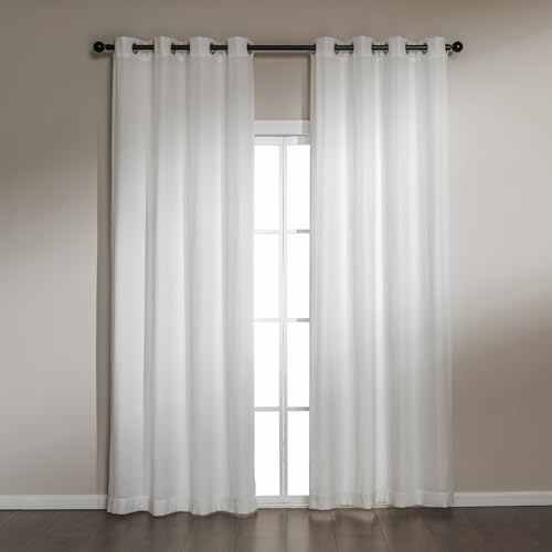 Image of Amazon Basics Chenille Room Darkening Curtains, Light Filtering Window Drapes for Bedroom and Living Room, 2-Panel Set with Grommets, 52 inch W x 95 inch L, White Diamond