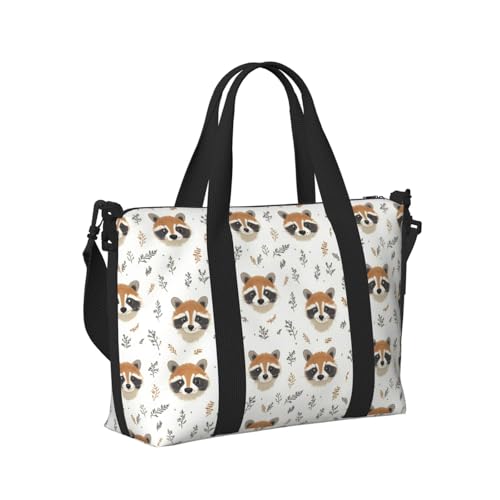 Laptop Tote Bag for Women Work - Floral Raccoon Cute Print Weekender Overnight Bags for Women Travel, Gym Duffle Bag for Men, Personal Item Crossbody Travel Bags for Men Carry On