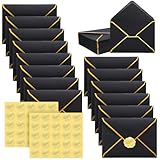 50 Pcs A7 5 x 7 Card Envelopes Gold Embossed Wax Seal Envelopes Self Adhesive V Flap Mailer with Gold Border for Graduation Invitation Wedding Greeting(Black)