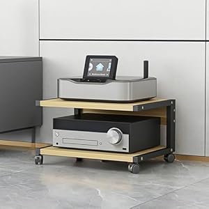 NuoNxuo オーディオラック 2段 キャスター付き スピーカースタンド ヘビーデューティー アンプラック 木製パネル 金属フレーム 頑丈 安定 耐久性 Hifiラック Cd スタンド 物置棚 幅50x奥行き40x高さ30~65cm...