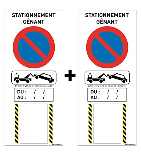 AUA SIGNALETIQUE -Lot de 2 Panneaux De Chantier AKILUX 5mm - STATIONNEMENT GÊNANT TRAVAUX- 400x1000 mm