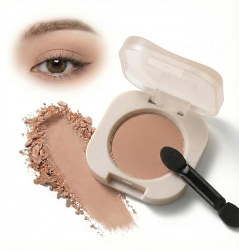 Soft Nude Beige Single Eyeshadow Compact with Mirror - Long Lasting Matte Powder Eye Shadow, Smooth Blendable Neutral Shade for Natural Everyday Eye Makeup for Women