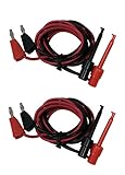 Tetra-Teknica TMA006 Stackable Banana Plug to Minigrabber Test Lead Set, 20AWG Copper Wire, 40 Inch, Color Black and Red, 2 Sets 4 Patch Cords