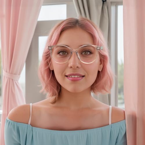 Image of ANRRI Pink Blue Light Glasses For Women Retro Round Blue Light Filter Computer Eyeglasses Fashion Anti Eyestrain
