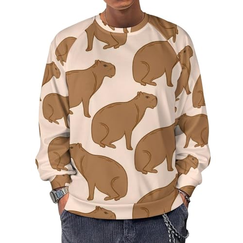 VOSERY Brown Capybara Sweatshirt for Men, Crewneck Mens Hoodies, Long Sleeve Pullover Sweaters Casual Tops